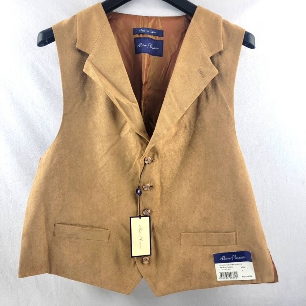 NWT Alan Flusser camel microsuede button vest Size Large